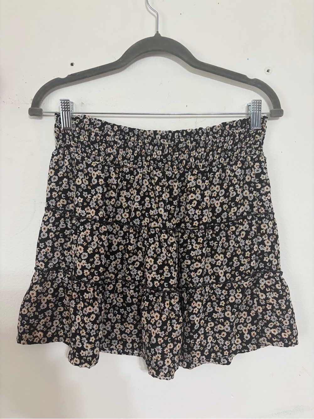Joe Benbasset Black Floral Print Blouse with Cream and Brown Accents